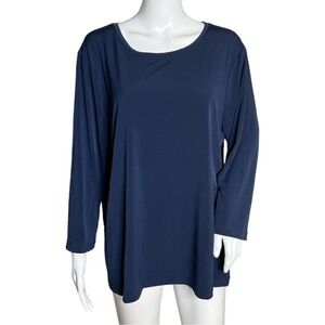 Chicos Shirt Womens‎ XL Blue Slinky Travel Workwear Office Casual Minimalist